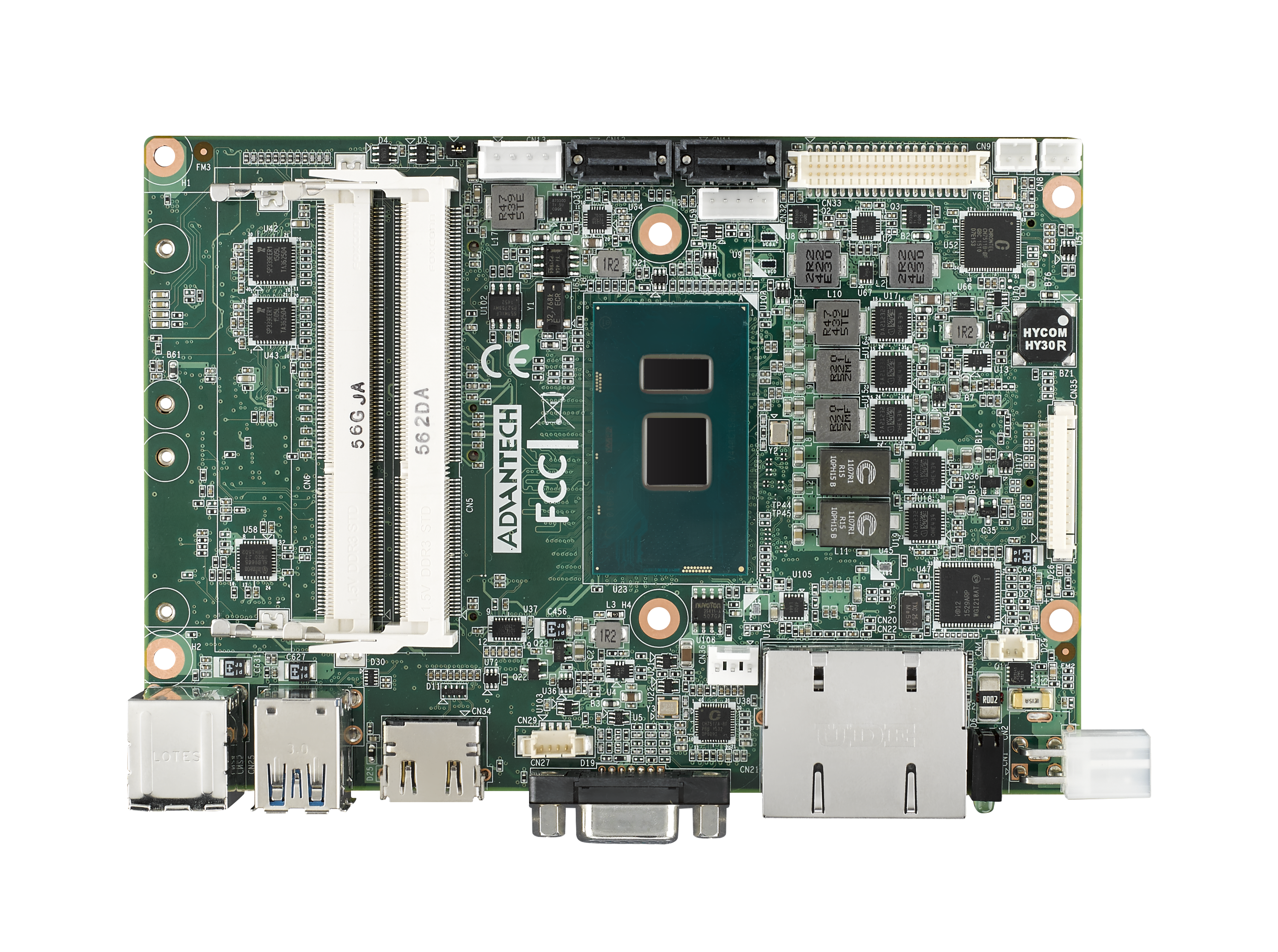 6th Gen i7 6600U 3.5” Compact SBC with DDR3L, VGA, HDMI, 48-bit LVDS, 2 GbE, 
2 Mini PCIe, mSATA, Fanless, MIOe
